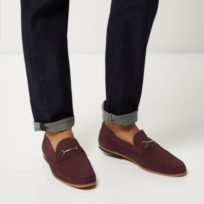 Dark red suede snaffle loafers